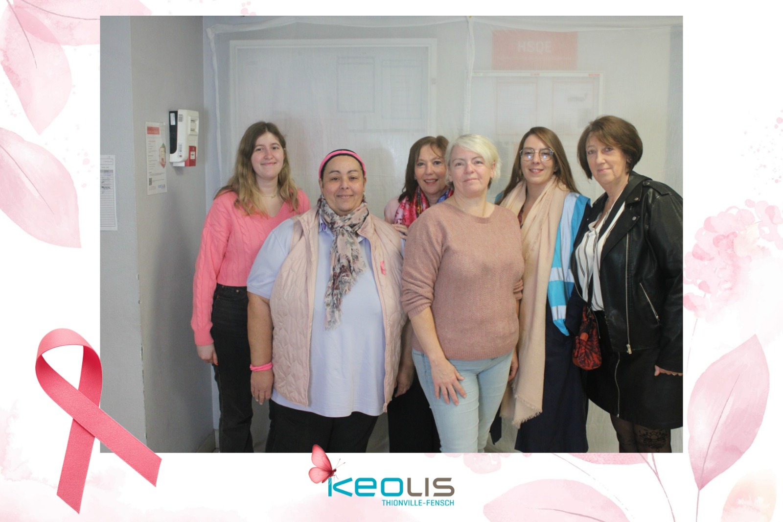 Animation photobooth pour Octobre Rose chez Keolis Thionville-Fensch, photo de groupe réalisée pendant l’événement interne.